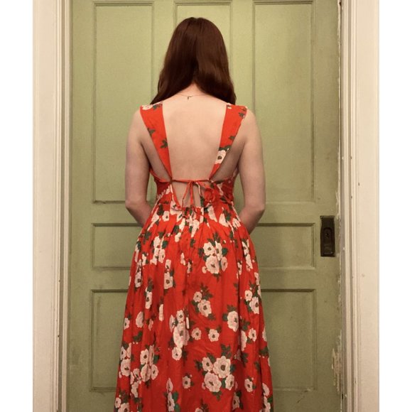 FREE PEOPLE NWT Lovers Heart Midi Dress / Red Combo Size Large - Picture 5 of 7